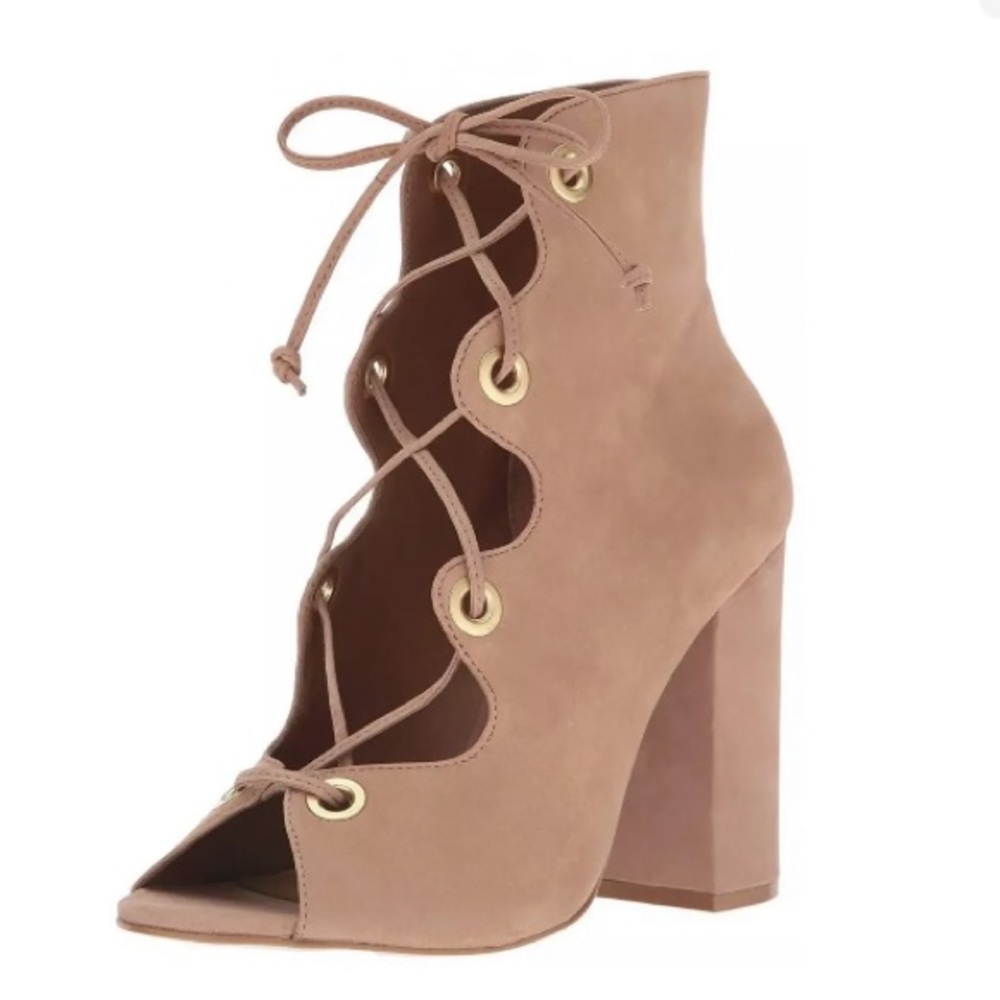 Steve Madden Carusso Tan Peep Toe Lace Up Bootie